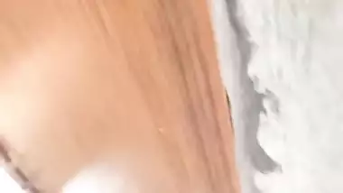 Young maid nude bath and drying her body with towel