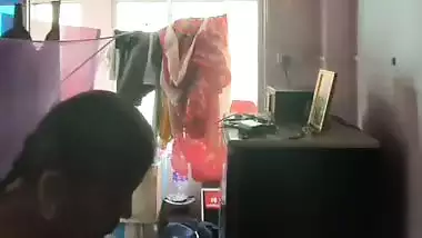 Milk tanker mom removing nighty in living room