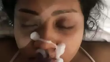 Huge facial cum upon mouth watery blowjob by wife