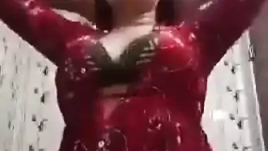 Sexy girl shows her boobs and ass to striptease her BF