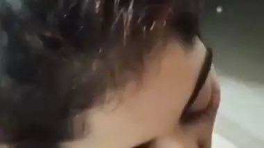 Attractive eyes desi girl giving blowjob to manager