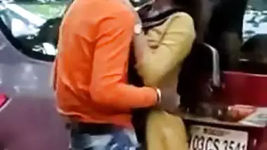 Desi couples erotic romance in a public area